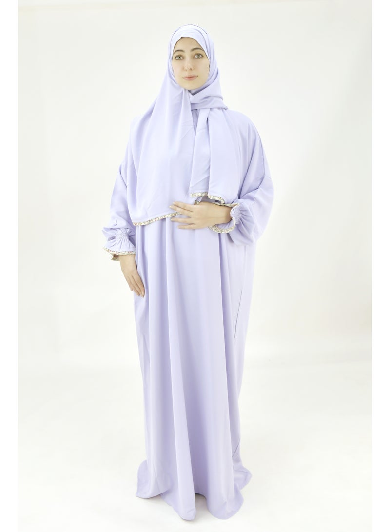  داماس كولكشن باس صلاة نسائي قطعة واحدة من قماش كريب فوكا فاخر مع وشاح متصل وجيب – ملابس صلاة شرعية مريحة - Image 1